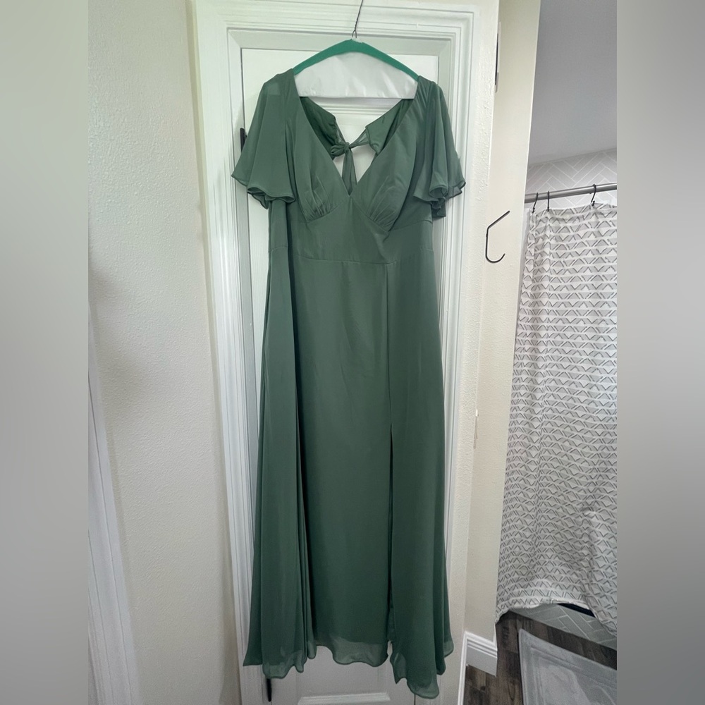 Azazie Green Maxi Dress with Tie Detail